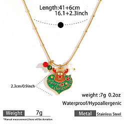 Олень 304 Рождественские подвески-ожерелья из нержавеющей стали с эмалью, стразами и смолой для женщин, золотые, зеленый и верблюжий, олень, 16.14 дюйм (41 см), Кулон : 23 мм