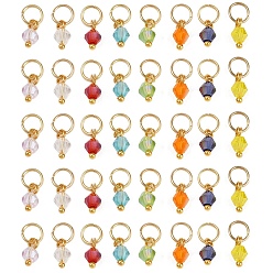 Золотой 40шт. 8 цвета стеклянные подвески, двухконусные, с открытыми пружинными кольцами из нержавеющей стали 304, граненые, золотые, 8.5x4.5 мм, отверстие : 4.2 мм, 5 шт / цвет