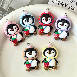 (52) Непрозрачная лаванда Непрозрачные подвески смолы, клубничный пингвин, с платиново-железными петлями, разноцветные, 37x21x7 мм, отверстие : 2 мм
