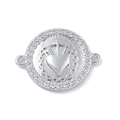 Платина Стойка покрытие латунь микропаве прозрачный кубический цирконий священное сердце иисуса соединительные подвески, плоские круглые ссылки, долговечный, без кадмия и без свинца, платина, 15x19.5x3 мм, отверстие : 1 мм