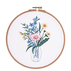 Flower Flower Pattern Embroidery Kits, Including Embroidery Cloth & Thread, Needle, Instruction Sheet, Flower, 220x150mm