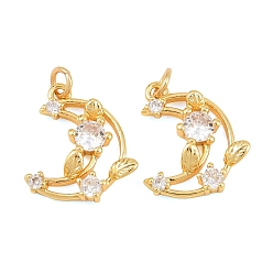 Настоящее золото 18K Латунные микро проложить кубического циркония подвески, луна с подвесками в виде листьев, без свинца и без кадмия, стойки покрытие, долговечный, реальный 18 k позолоченный, 15.5x12.5x3.5 мм, Перейти кольцо: 4x0.7 мм, внутренний диаметр: 2.5 мм