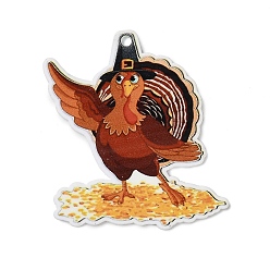 Цыпленок Подвески из акрила с принтом в виде Дня благодарения, цыпленок, 37x32.5x2 мм, отверстие : 1.6 мм