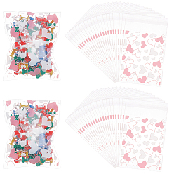 Ярко-Розовый 250 шт. прозрачные целлофановые пакеты OPP с принтом в виде сердечек для хранения, пакеты с самоуплотнением, прямоугольные, ярко-розовый, 13.1x8x0.01 см, 50 шт / пакет