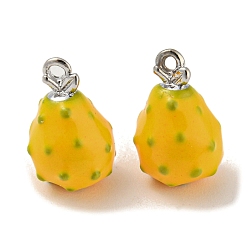 Gold Echte platinierte Messing Emaille Charms, Cadmiumfrei und Nickel frei und Bleifrei, Ananas-Charme, Gold, 12x7 mm, Bohrung: 1 mm