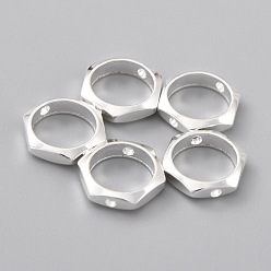 Посеребрённый Латунной шариковой кадров, долговечный, шестиугольник, 925 серебро покрытием, 8~9x2 мм, отверстия: 1 mm, Внутренний диаметр: 6.5 mm