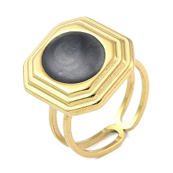 Настоящее золото 18K Ионное покрытие (IP) 304 восьмиугольные манжетные кольца из эмали из нержавеющей стали, открытые кольца для женщин, реальный 18 k позолоченный, регулируемый