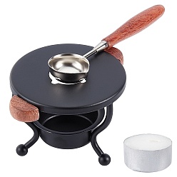 Черный Набор сургучной печати, с дровяной печью и воском, чёрные, 97x59x49 мм, 115x28.5x12.5 мм, 37.5x20 мм