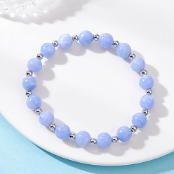 Синий Кружевый Агат Браслеты из натуральных окрашенных синих кружевных бусин агата для женщин, круглые, с латунной бисера, 1/4 дюйм (0.8 см), внутренний диаметр: 2-1/4 дюйм (5.6 см)
