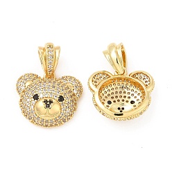 Прозрачный Латунные микро проложить кубического циркония подвески, без кадмия и без свинца, подвески на голову медведя, золотые, прозрачные, 16x18.5x6~6.5 мм, отверстие : 6x3.5 мм