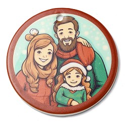 Human Рождественские печатные фарфоровые большие подвески ручной работы, плоский круглый шарм, человек, 76x3.5 мм, отверстие : 5 мм