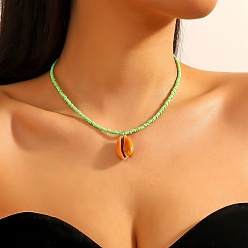 Бледно-Зеленый Летние пляжные натуральные ракушки подвески стеклянные бусины ожерелья для женщин, платина, бледно-зеленый, 15.35 дюйм (39 см)