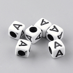 Letter A Непрозрачные акриловые бусины, стиль письма, кубические, letter.a, 6x6x6 мм, Отверстие : 3 мм , около 3000 шт / 500 г
