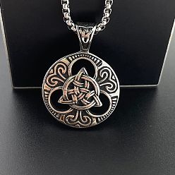 Нержавеющая Сталь Цвет Винтажный панк 304 полые ожерелья из нержавеющей стали с подвеской в виде узла викингов для мужчин, цвет нержавеющей стали