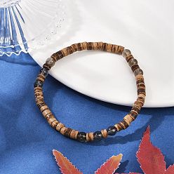 Кокос Натуральные кокосовые плоские круглые бусины эластичные браслеты для мужчин, с круглыми бусинами из синтетического дымчатого кварца, внутренний диаметр: 2-1/2 дюйм (6.3 см)