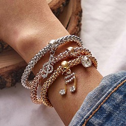 Musical Note 3шт. браслеты из сплава со стразами, составные браслеты для женщин, музыкальная нота, внутренний диаметр: 2-1/8 дюйм (5.5 см)