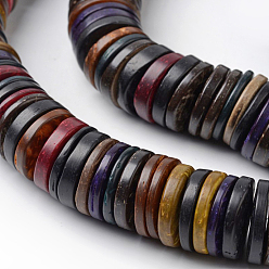 Разноцветный Окрашенные натурального кокосового плоские нити круглые из бисера, красочный, 20x3~5 мм, отверстие : 3 мм, около 106~114 шт / нитка, 16.5 дюйм