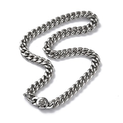 Stainless Steel Color Non-Tarnish 304 Stainless Steel Cuban Link Chain Necklaces, with Skull Clasps, Stainless Steel Color, 24.13 inch(61.3cm)