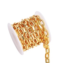 Golden 2M Alloy Cable Chains, with Spool, Long-lasting Plated, Lead Free & Cadmium Free, Unwelded, Oval, Golden, 14x8.5x3mm, 2m/roll