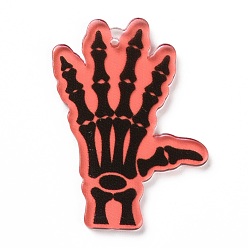 Black Halloween Translucent Acrylic Pendants, Skeleton Claw, Black, 39.5x29x2mm, Hole: 1.5mm