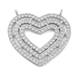 Платина Латунные микро проложить кубического циркония подвески, без кадмия и без свинца, сердце, платина, 27.5x29.5x3 мм, отверстие : 1.5 мм