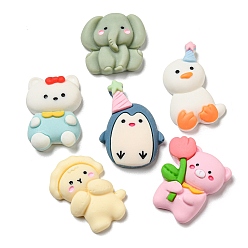 Mixed Shapes Непрозрачная смола декодирует кабошоны, для изготовления ювелирных изделий, слон/свинья/пингвин, разнообразные, 24~33x19~24x7~9 мм