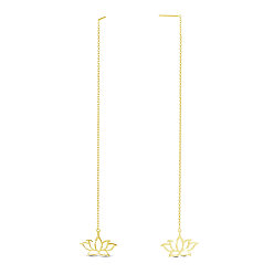 Plaqué 18K Or Véritable 925 fil d'oreille en argent sterling, Pendants d'oreilles, avec des chaînes câblées, lotus, réel 18 k plaqué or, 150mm