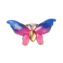 Синий Подвески из смолы градиентного цвета, С золотыми результатами железа, бабочка, синие, 26x50.5x3.5 мм, отверстие : 1.5 мм