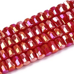 Малиновый Гальванические непрозрачные стеклянные бусины, колонка, граненые, с покрытием AB цвета, малиновый, 2.5~3x4~5x3~3.5 мм, отверстие : 0.7~0.9 мм, около 146~150 шт / нитка, 15.55~15.94 дюйм (39.5~40.5 см)