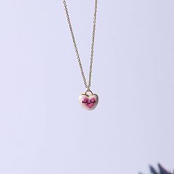 Pink 304 из нержавеющей стали кулон ожерелья эмали, сердце, золотые, розовые, 17.72 дюйм (45 см)