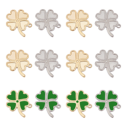 Золотой & Цвет Нержавеющей Стали 12 шт. 2 цвета 304 подвеска кабошон из нержавеющей стали для эмали, клевер, золотые и нержавеющая сталь цвет, 20.5x18x1.8 мм, отверстие : 1.4 мм, 6 шт / цвет