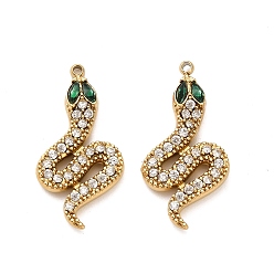 Настоящее золото 18K 304 подвески из нержавеющей стали, змея, с кубическим цирконием и стеклом, ионное покрытие (ip), реальный 18 k позолоченный, 22.5x11.5x3.5 мм, отверстие : 1 мм