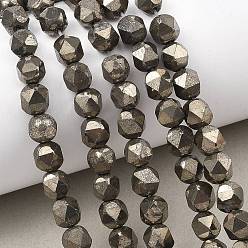 Пирит Нити из бусин из натурального золотого пирита/золотого пирита, граненые, звезды вырезать круглые бусы, 7.5x7.5x7.5 мм, отверстие : 0.8 мм, около 52 шт / нитка, 15.91'' (40.4 см)