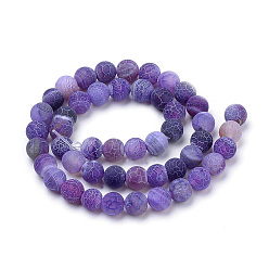 Blue Violet Natural Weathered Agate Beads Strands, Frosted, Dyed, Round, Blue Violet, 8mm, Hole: 1mm, about 47pcs/strand, 15.7 inch