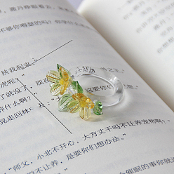 Золотистый Стеклянные кольца на палец с цветком, османтус, золотые, внутренний диаметр: 17 мм