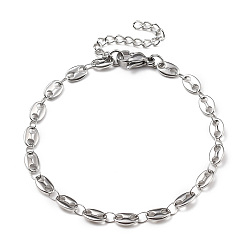 Stainless Steel Color Tarnish Resistant 304 Stainless Steel Coffee Bean Chain Bracelets, with Lobster Claw Clasps, Stainless Steel Color, 7-1/4 inch(18.5cm)