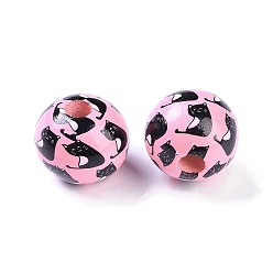 Pearl Pink Printed Wood Beads, Round Beads, Pearl Pink, 16x15mm, Hole: 4.3mm