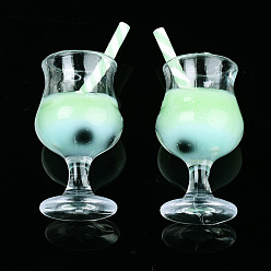 Green Yellow Plastic Goblet Pendants, Imitaion Bubble Milk Tea Charms, with Epoxy Resin and Polymer Clay inside, Two Tone, Green Yellow, 31~39x16mm, Hole: 1.8mm