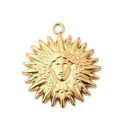 Настоящее золото 18K 304 подвески из нержавеющей стали, очарование солнца, ионное покрытие (ip), ручная полировка, реальный 18 k позолоченный, 28x25x3.5 мм, отверстие : 2 мм