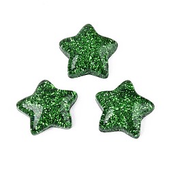 Зеленый Кабошоны из смолы, с блеском порошок, звезда, зелёные, 16x16.5~17x5~6 мм