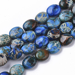Синий Натуральные имперские нитки из бисера яшмы, окрашенные, овальные, синие, 10x8x4.5 мм, отверстие : 1 мм, около 39 шт / нитка, 15.55 дюйм (39.5 см)