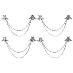 Античное Серебро 4 шт. брошь-цепочка в виде пчелы из сплава, значок для украшения воротника рубашки, античное серебро, 153 мм