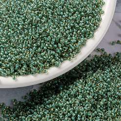 (RR374) Turquoise Lined Light Topaz Luster MIYUKI Round Rocailles Beads, Japanese Seed Beads, (RR374) Turquoise Lined Light Topaz Luster, 15/0, 1.5mm, Hole: 0.7mm, about 5555pcs/bottle, 10g/bottle