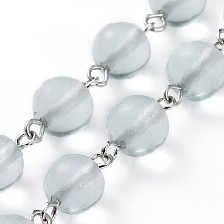 Watermelon Stone Glass Handmade Watermelon Stone Glass Beaded Chains, with Platinum Plated Iron Eye Pins, Round, Unwelded, 39.37 inch(100cm), Beads: 8~9mm, 1m/strand