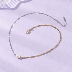 Золотой & Цвет Нержавеющей Стали Подвеска из натурального культивированного пресноводного жемчуга с рисом 304 двухслойные ожерелья из нержавеющей стали, белые, золотые и нержавеющая сталь цвет, 15.43 дюйм (39.2 см)