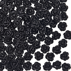 Черный 150шт непрозрачные шарики из смолы, цветок розы, чёрные, 9x7 мм, отверстие : 1 мм