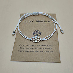 Белый 201 браслеты из нержавеющей стали с звеньями в виде лотоса, регулируемые вощеные плетеные браслеты для мужчин и женщин, белые, 4~10-1/4 дюйм (10~26 см)