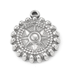 Нержавеющая Сталь Цвет Не тускнеющие 304 подвески из нержавеющей стали, плоский круглый с солнечными чарами, цвет нержавеющей стали, 18x16x3 мм, отверстие : 0.8 мм