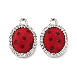 Oval Латунные микро проложить кубического циркония подвески, со смолой и бархатом, долговечный, без кадмия и без свинца, стойки покрытие, платина, овальные, 16x11x5 мм, отверстие : 1.6 мм