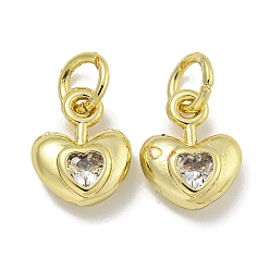 Прозрачный Латунь с микропокрытием, с целью перехода в кольце, без кадмия и без свинца, реальный 18 k позолоченный, долговечный, сердце, прозрачные, 10x8x3.5 мм, отверстие : 3 мм